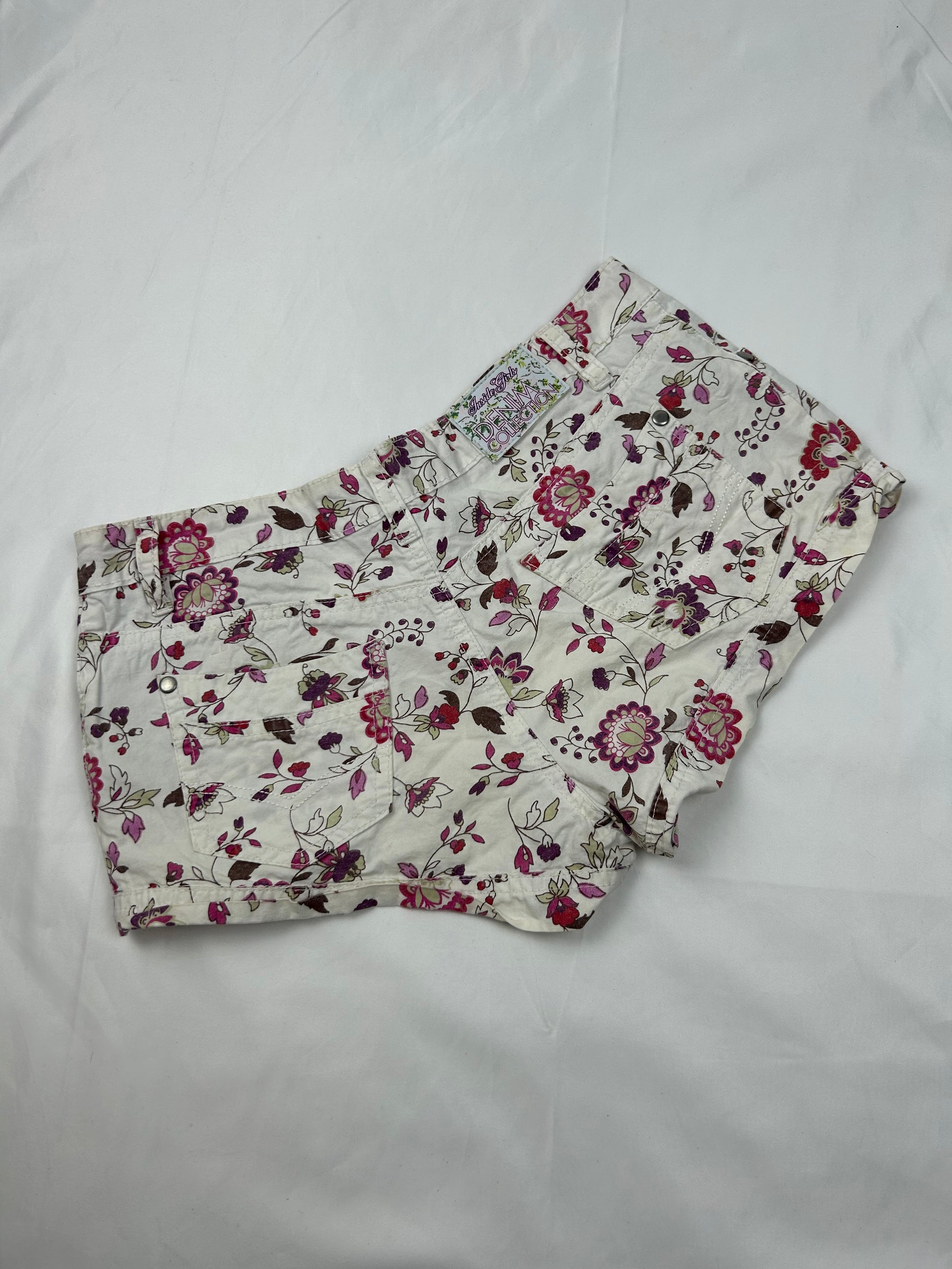 White floral denim low rise mini short (XS)