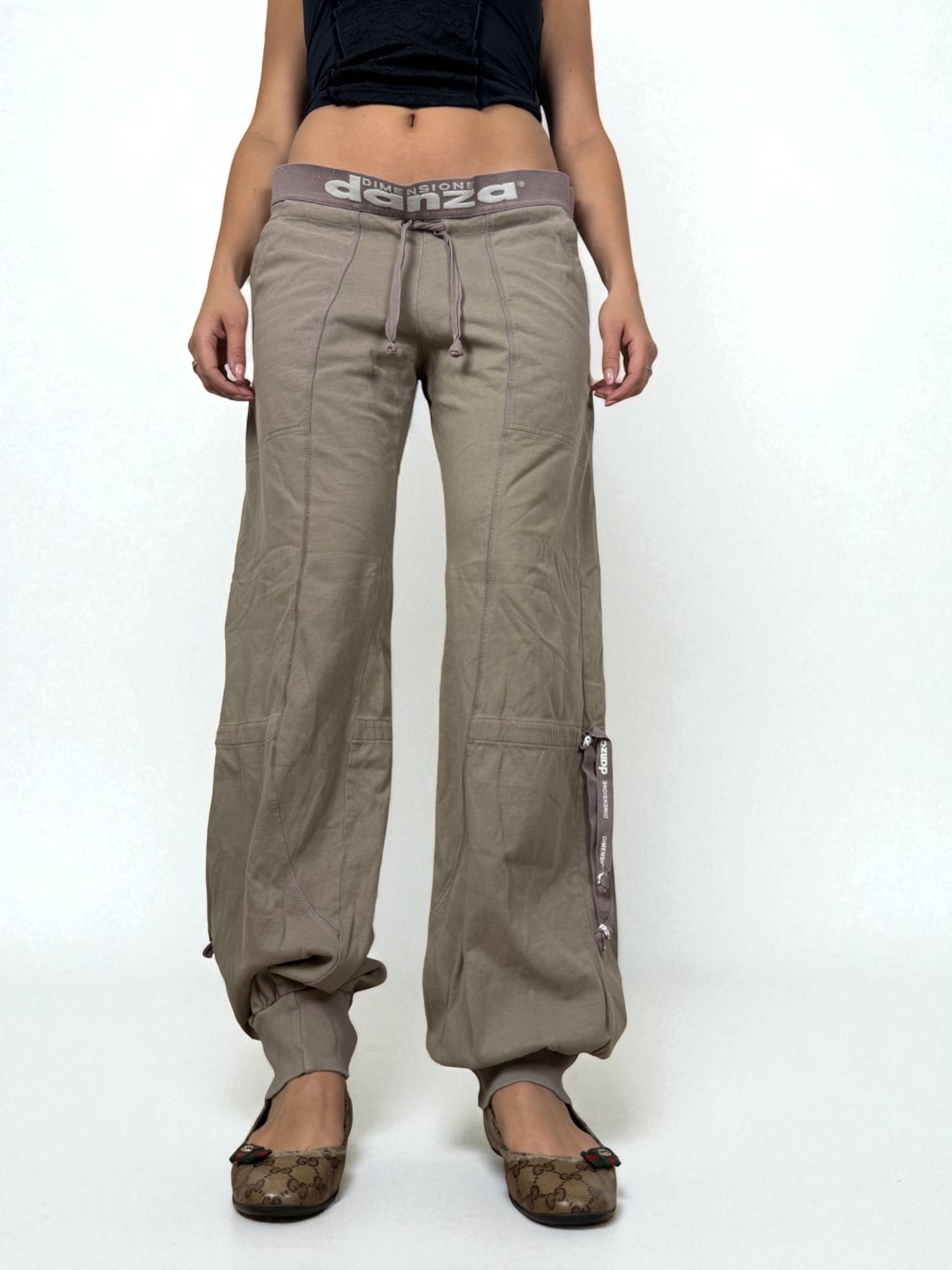 Khaki low rise baggy joggers cargo pants (XL)
