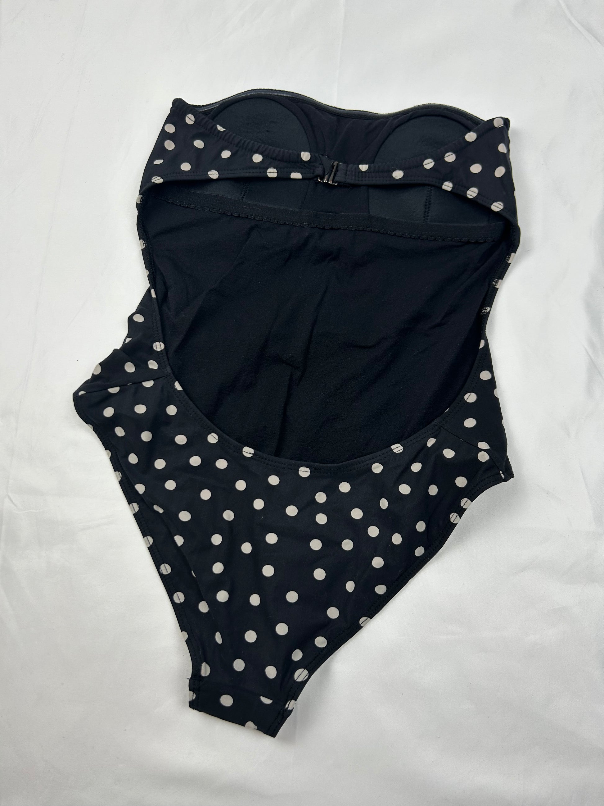 Black polka dots bustier bikini swimsuit (S)