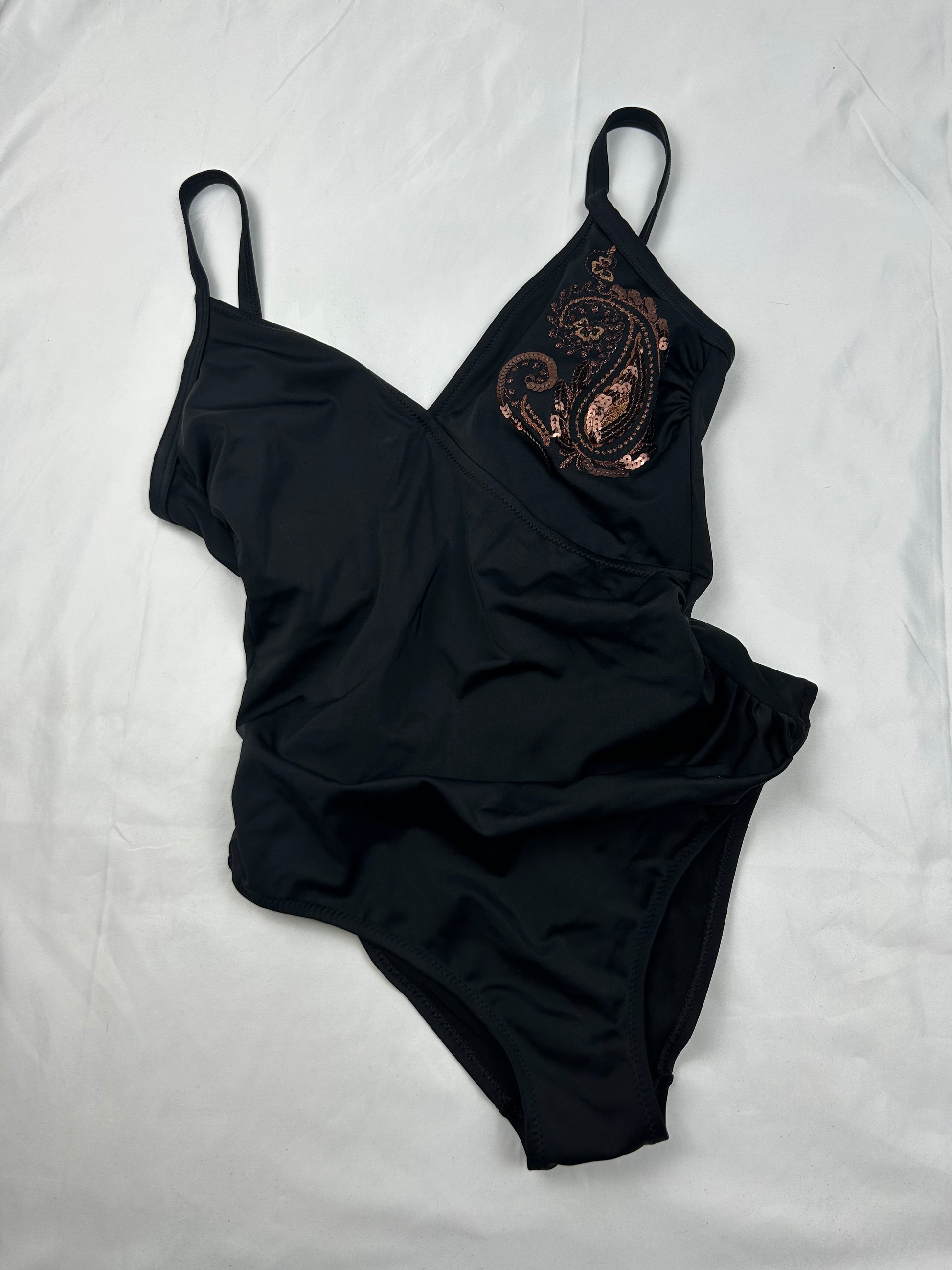 Black sequins ruched bikini swimsuit (M)