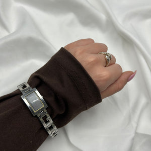 Vintage silver leather  inox bracelet jewelry watch