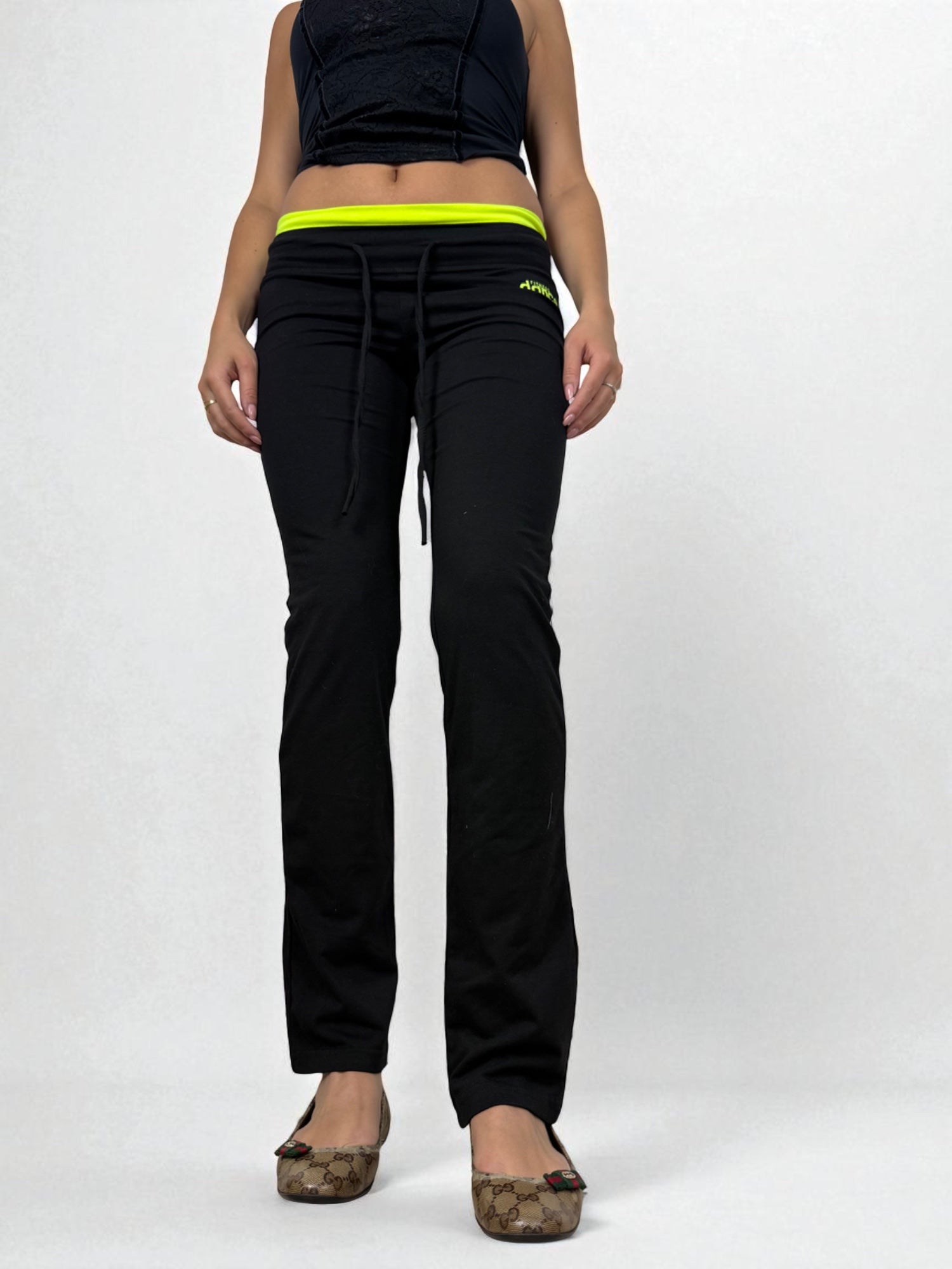 Black & neon green low waist joggers pants (S)