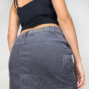 Grey velvet ribbed low rise mini skirt (S/M)