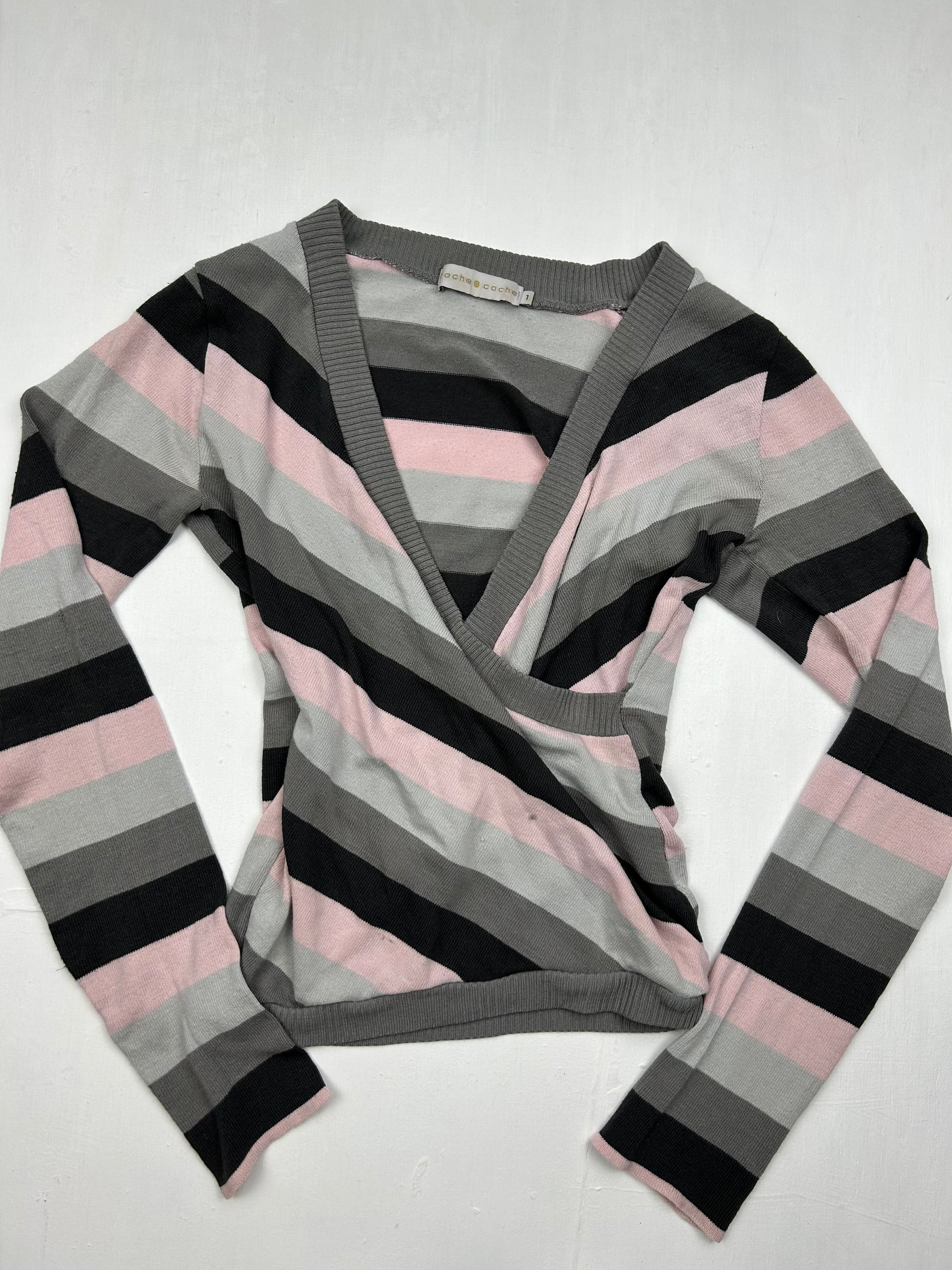 Grey striped wrap around jumper (S/M)