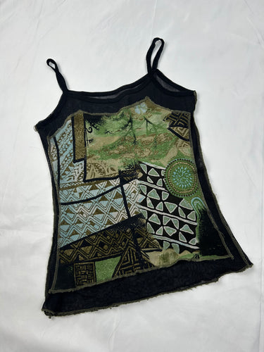 Black graphic mesh cami top (S/M)