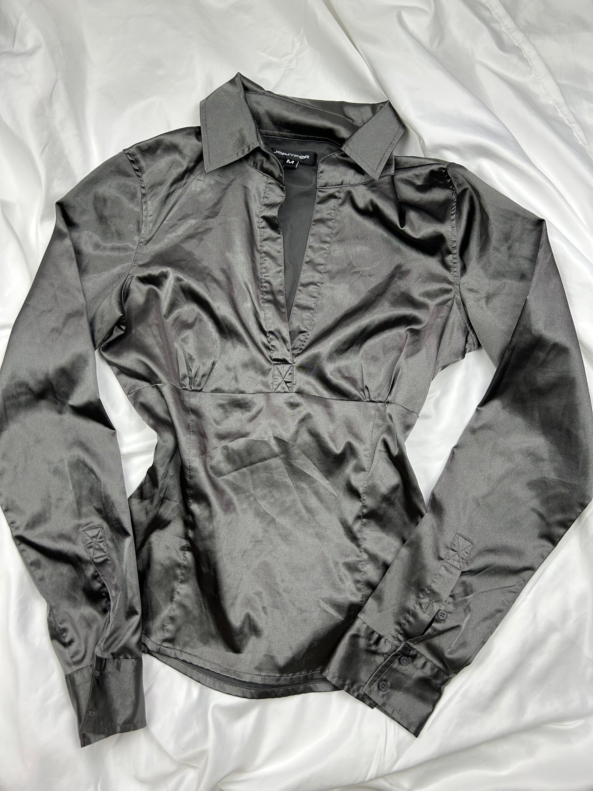 Grey satin effect long sleeves shirt (S/M)