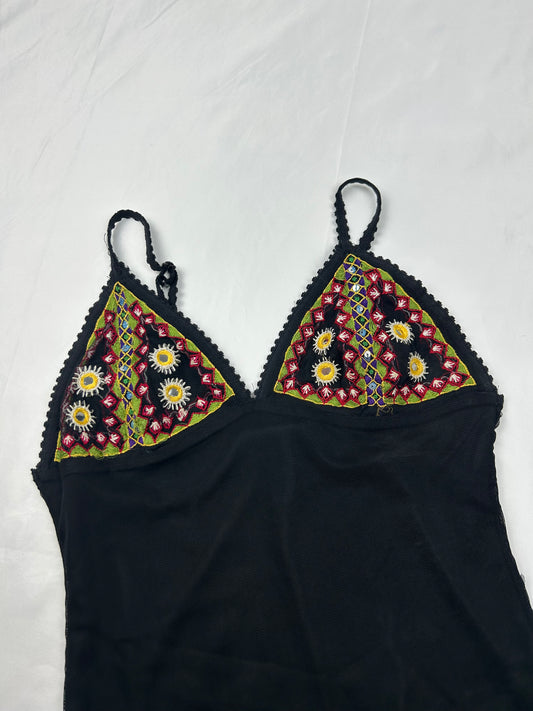 Black embroidered mesh cami top (S/M)