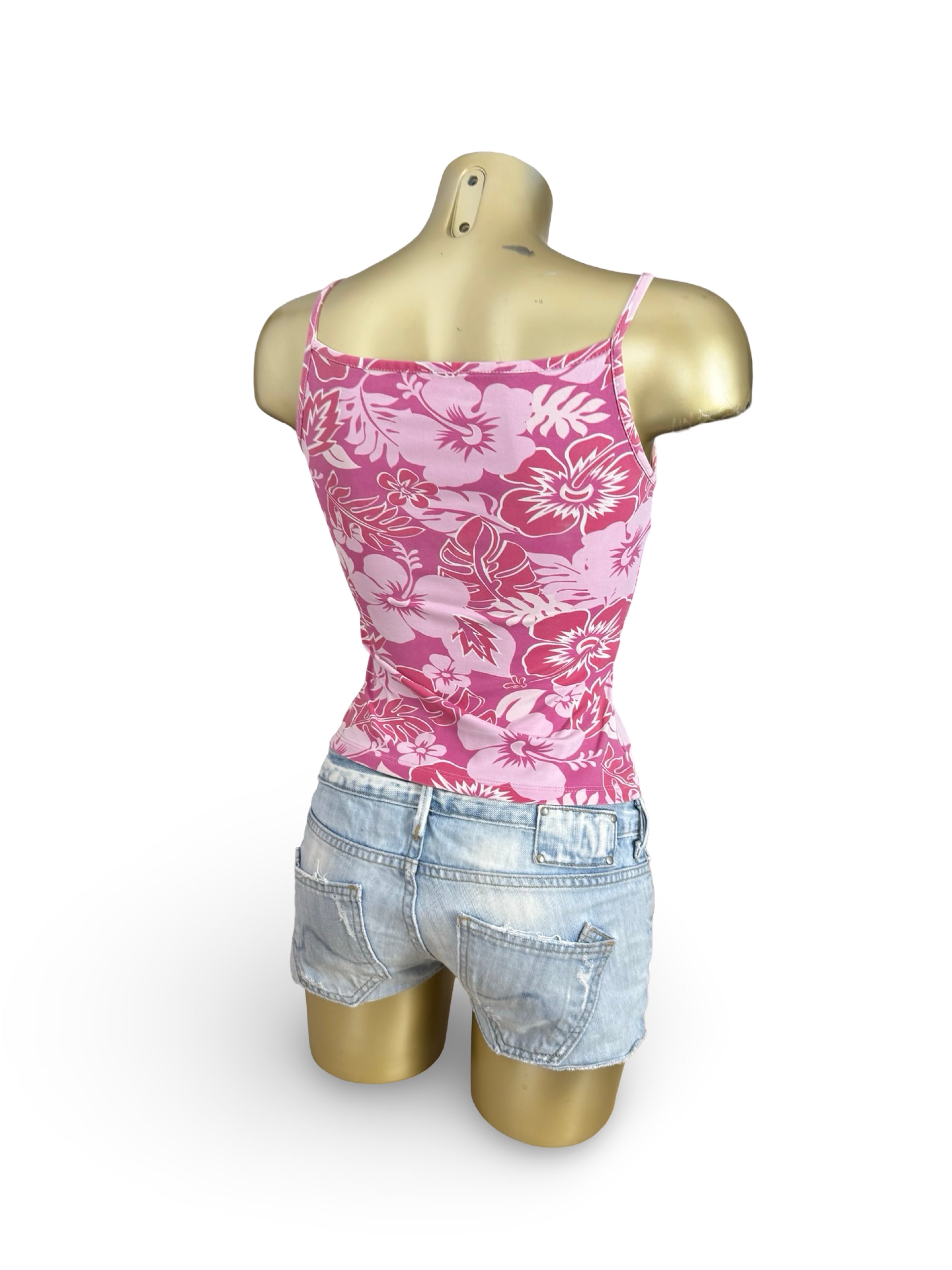 Pink floral tight fit top (S)