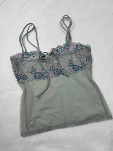 Grey embroidered mesh cami top (M)