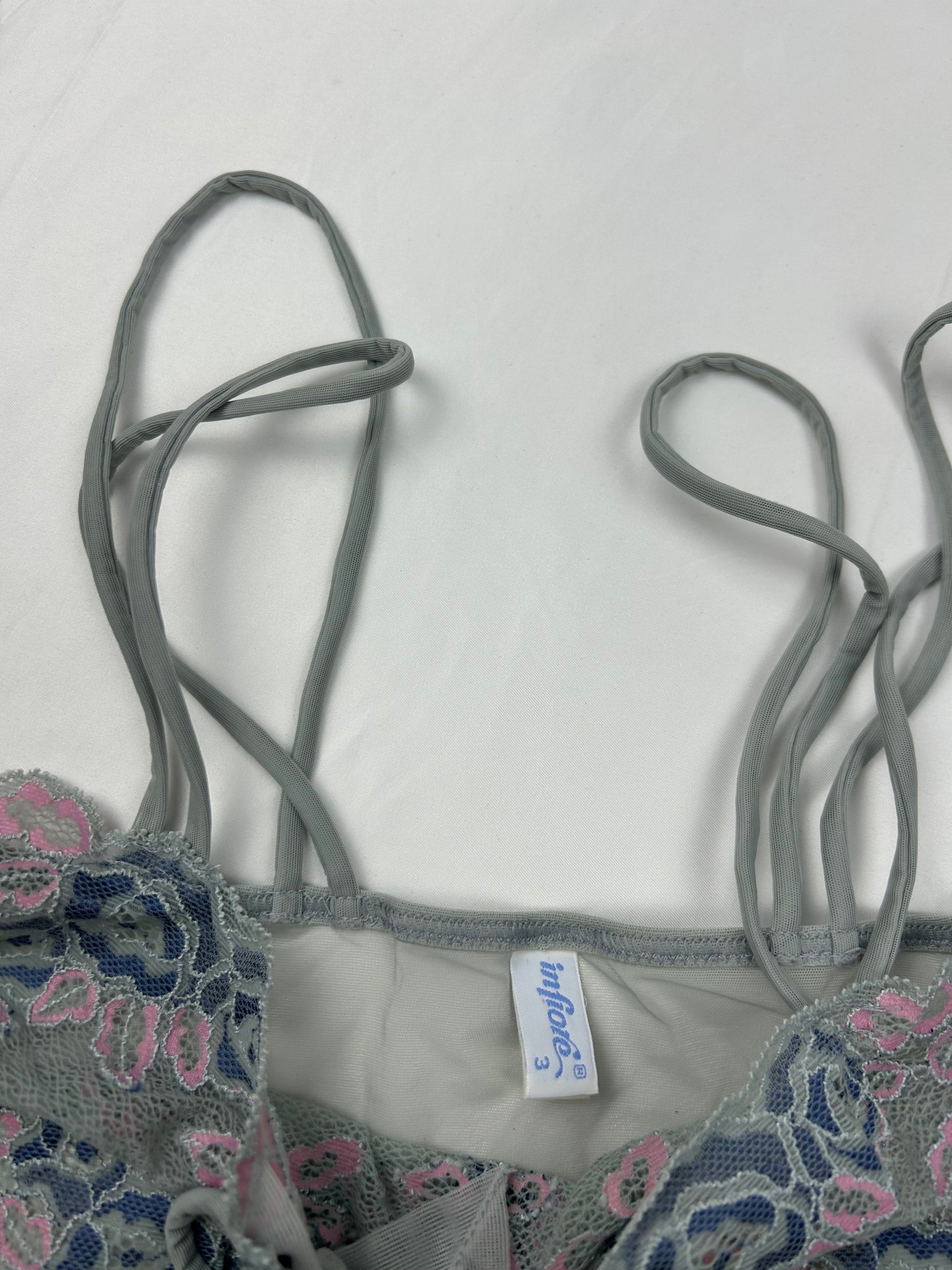 Grey embroidered mesh cami top (M)