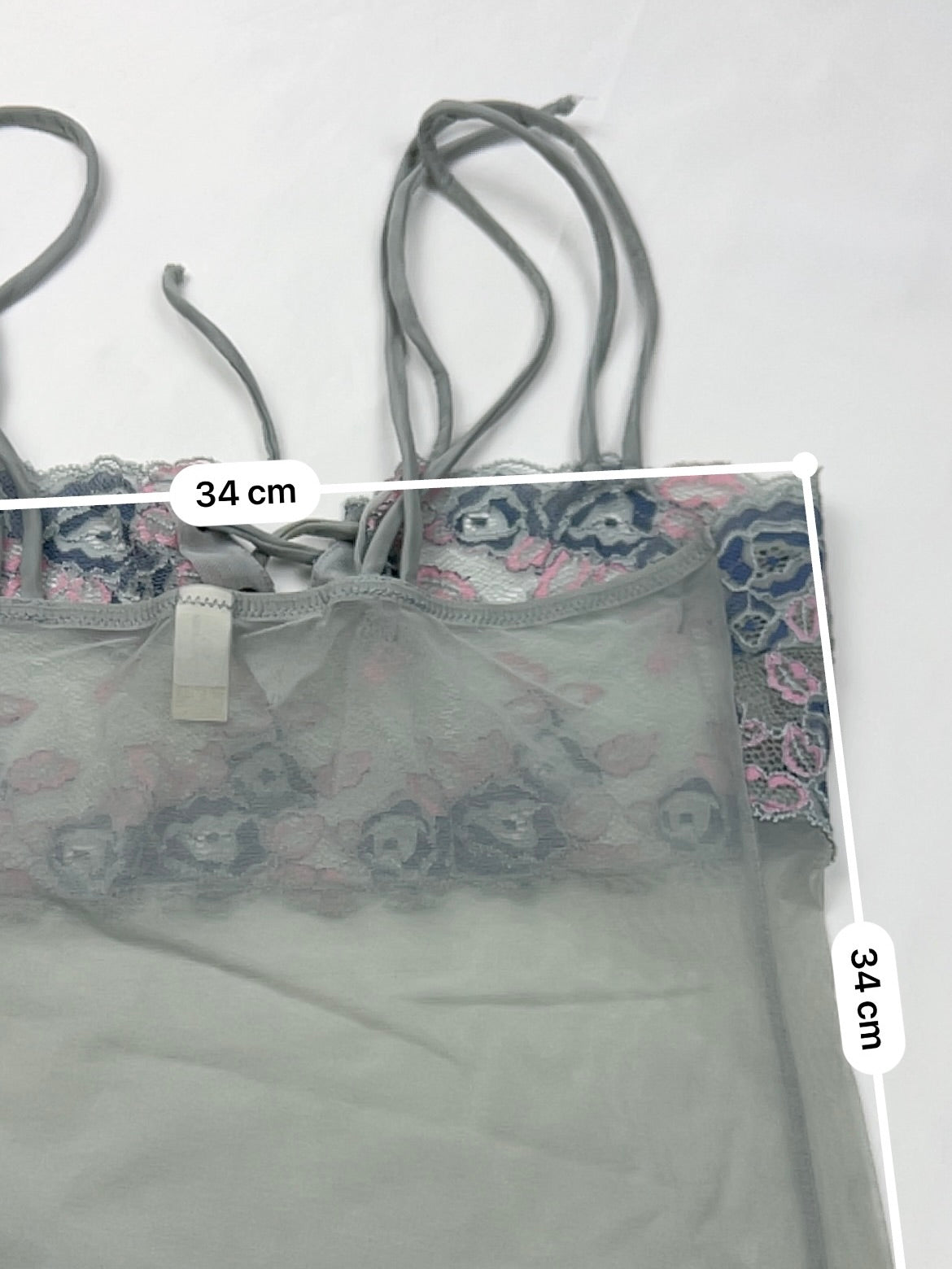 Grey embroidered mesh cami top (M)