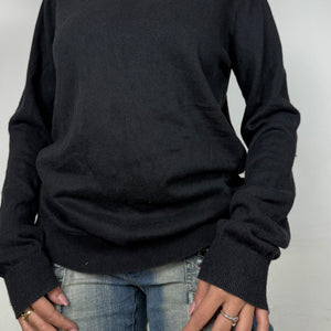 Black cotton round neck logo jumper (M)