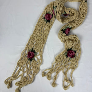 Beige crochet floral winter scarf