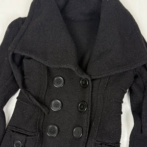 Black 100% wool large neck tight fit trench coat (S)