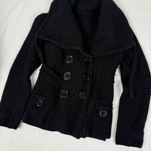 Black 100% wool large neck tight fit trench coat (S)