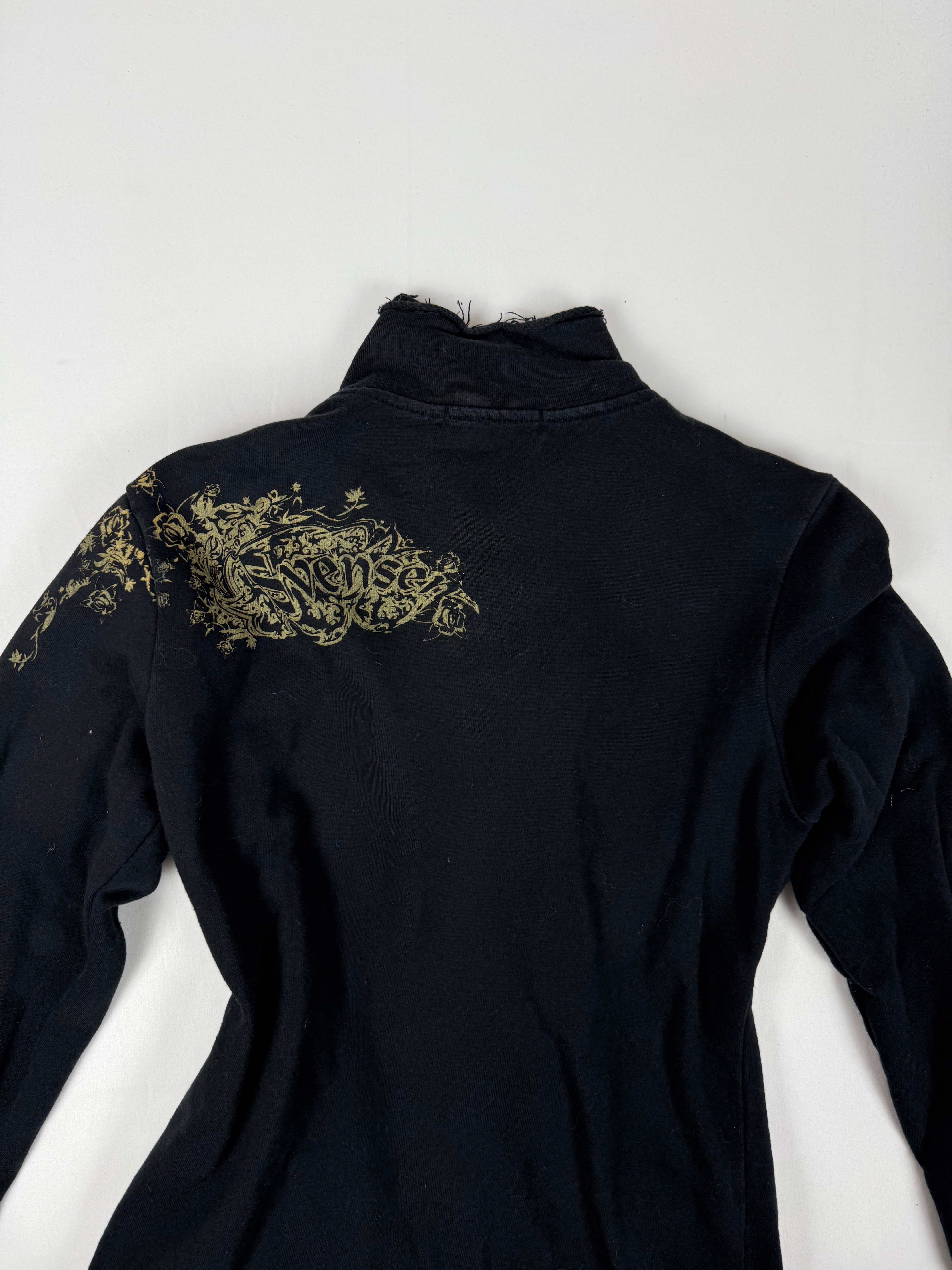 Black 100% cotton zip up biker jacket (M)