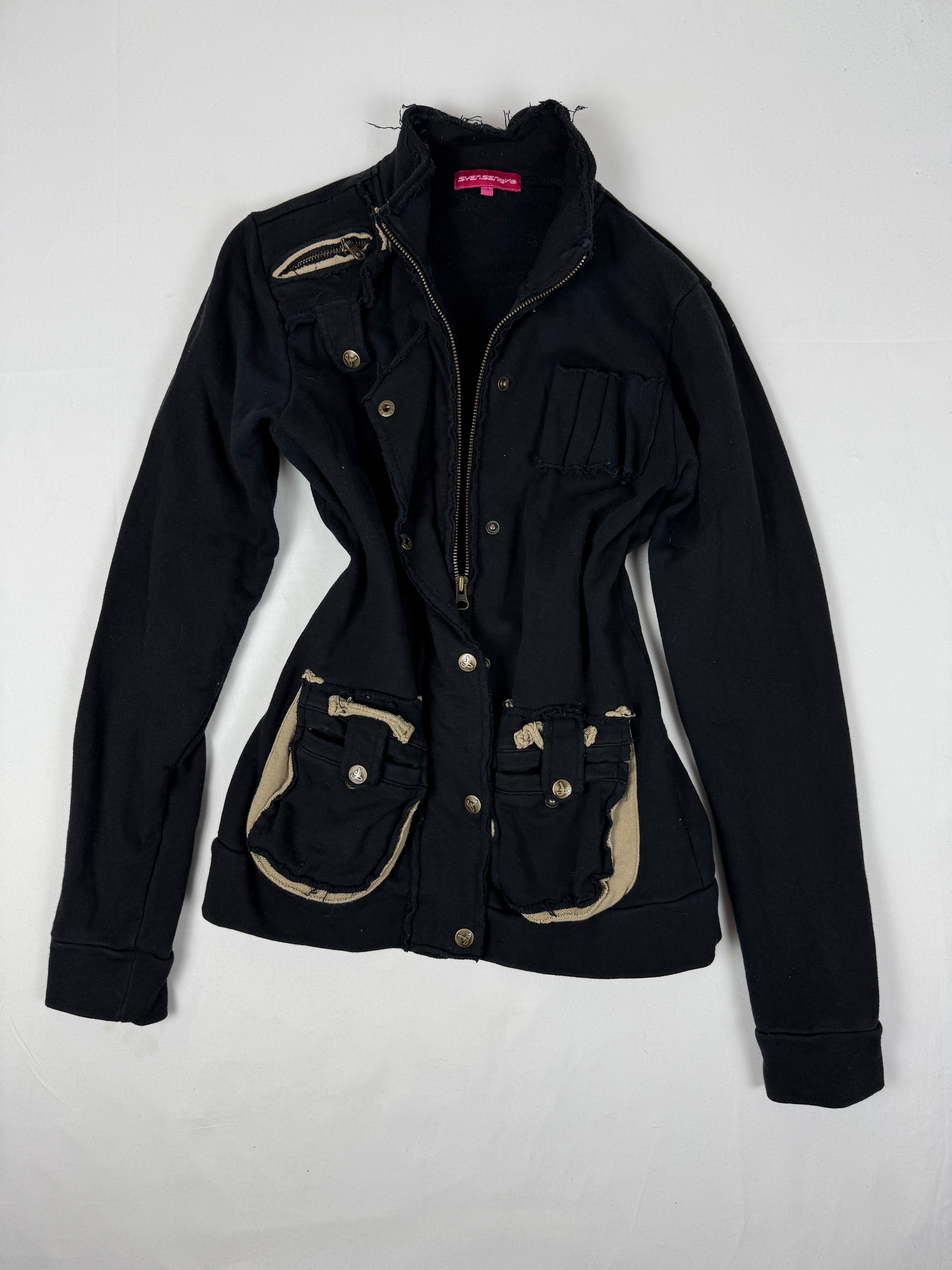 Black 100% cotton zip up biker jacket (M)