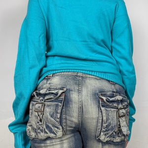 Blue off shoulder bardot neck jumper (M)