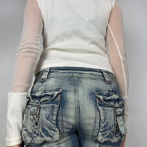 White turtleneck bi fabric mesh jumper (S)