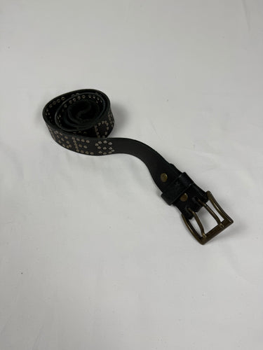 Black real leather clouted logo belt