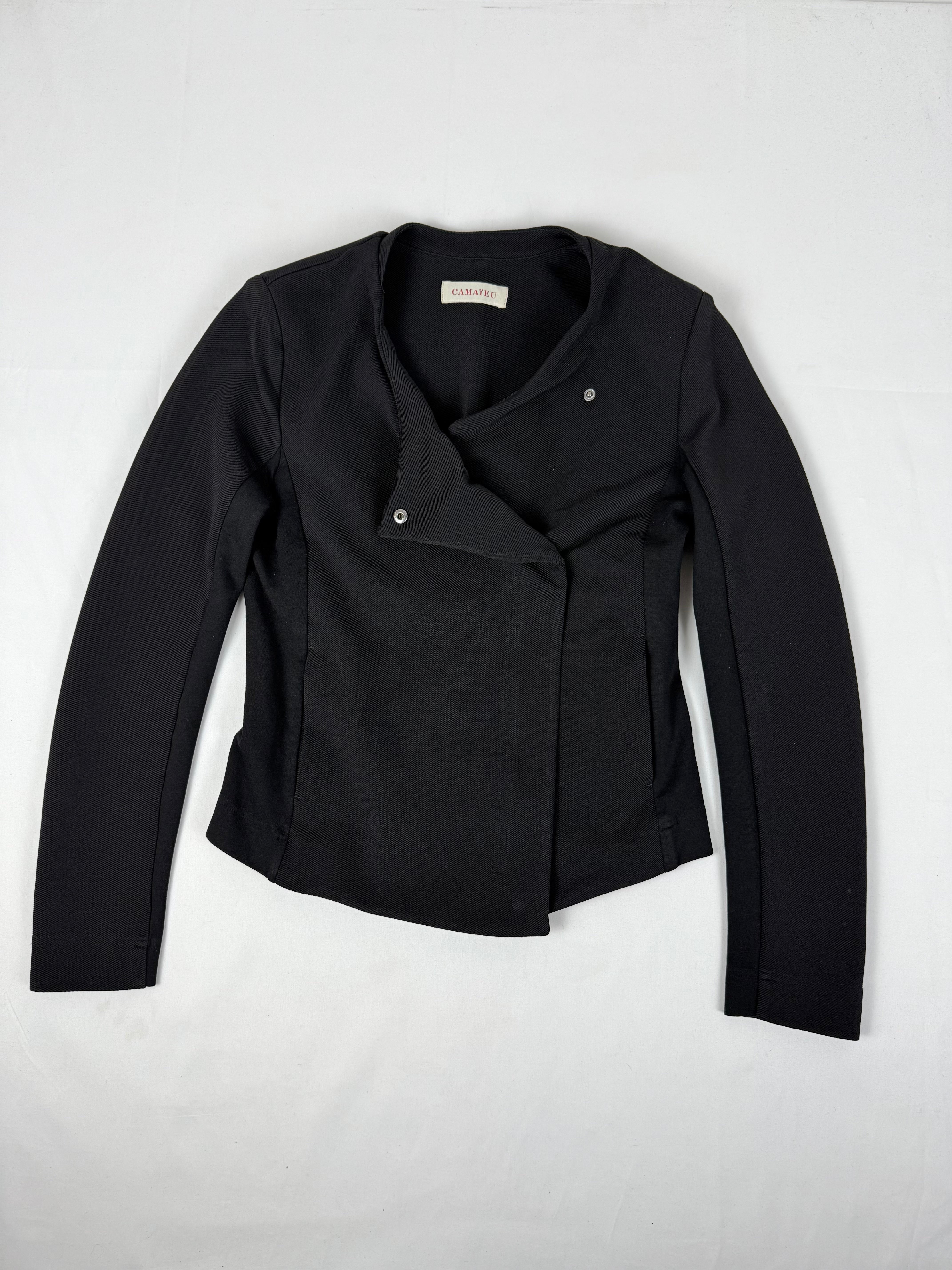 Black zip up tight fit office jacket (S)