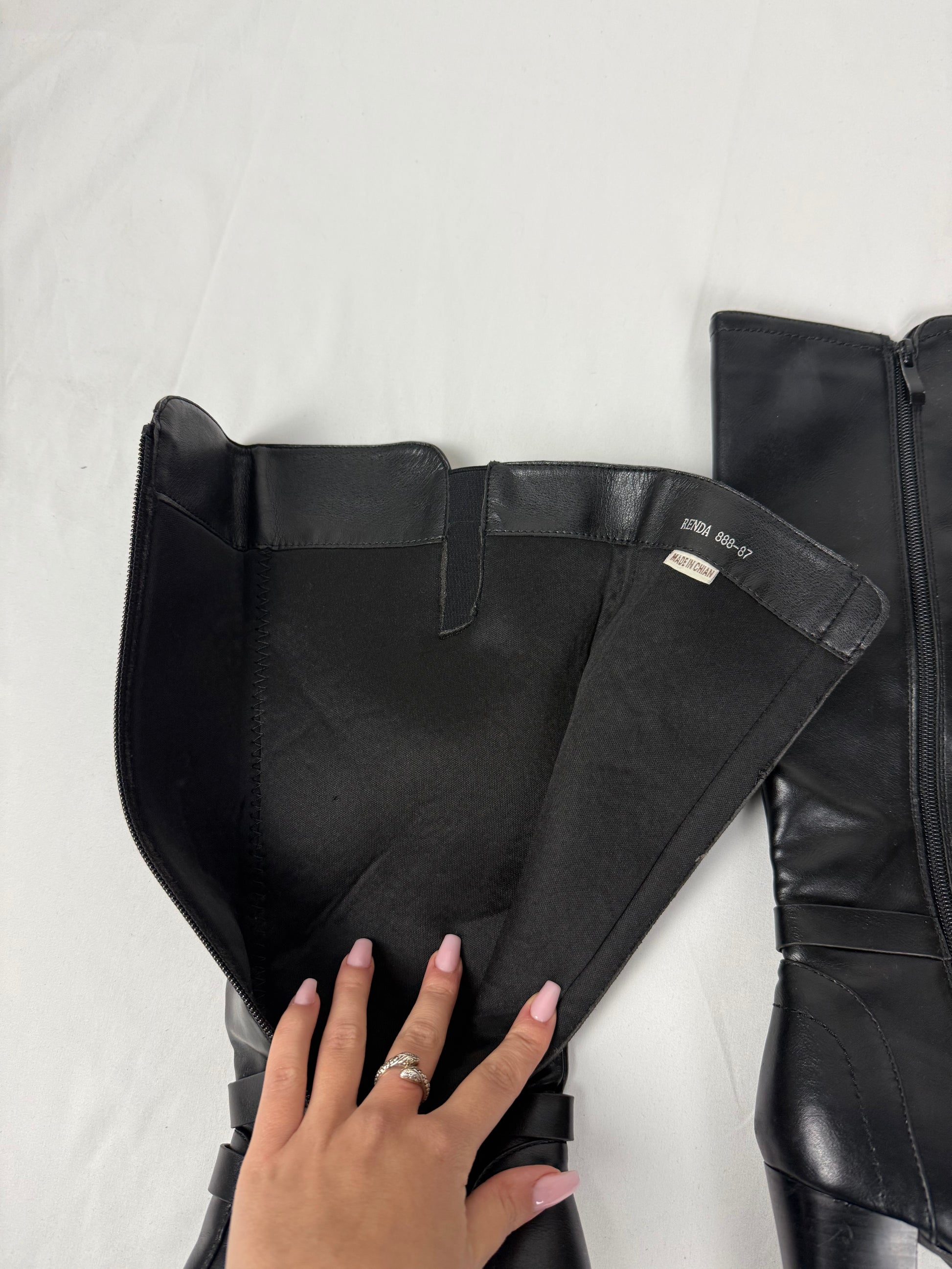 Black pvc leather heels knee high boots (38)