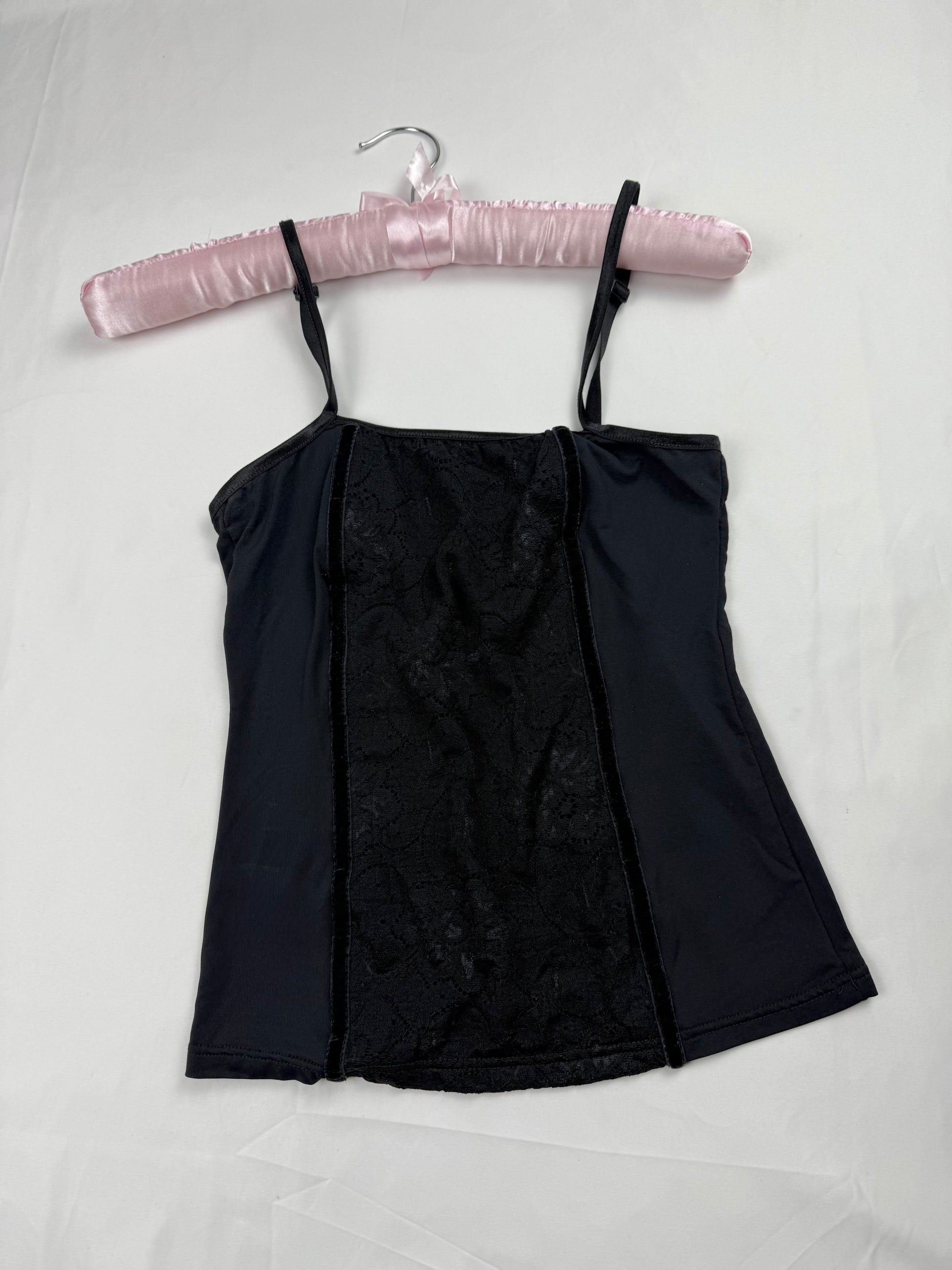 Black lycra & lace tight fit cami top (S)