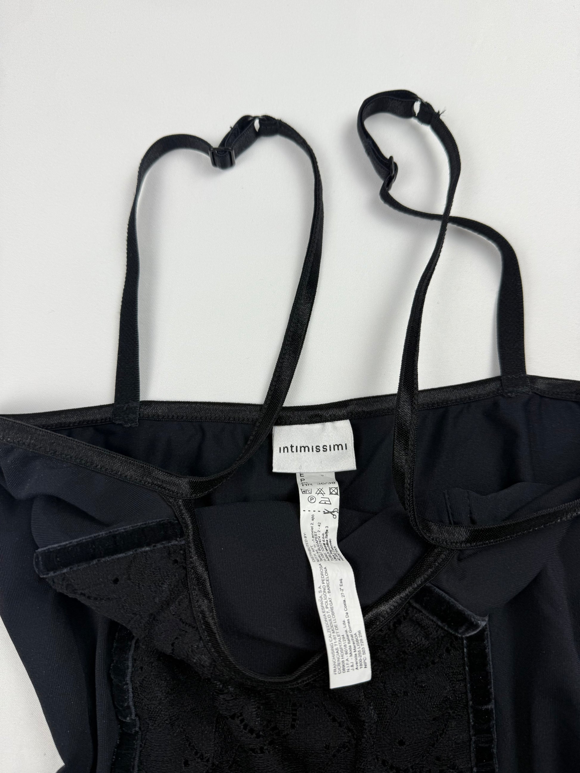 Black lycra & lace tight fit cami top (S)