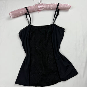 Black lycra & lace tight fit cami top (S)