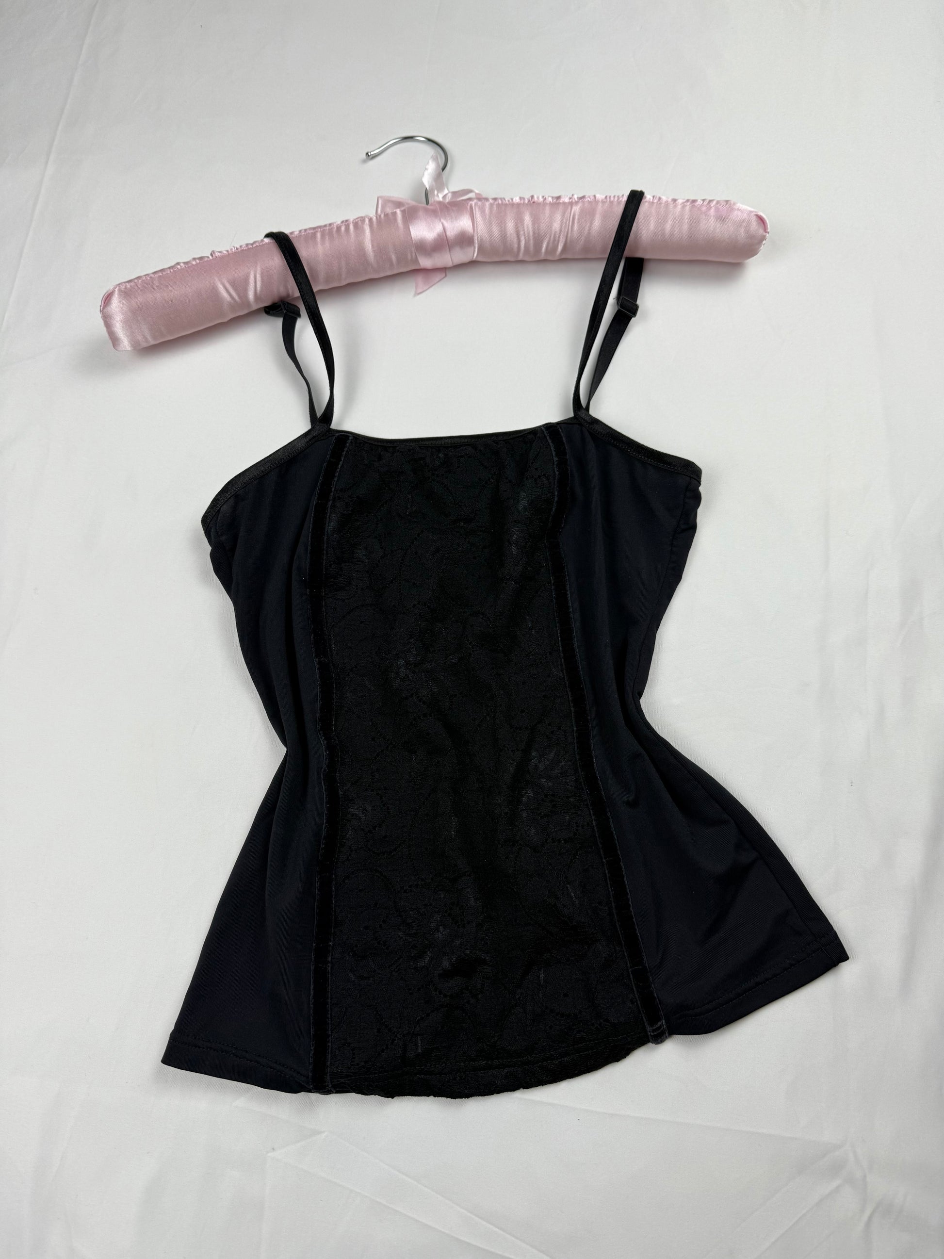Black lycra & lace tight fit cami top (S)