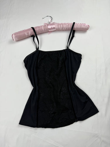 Black lycra & lace tight fit cami top (S)
