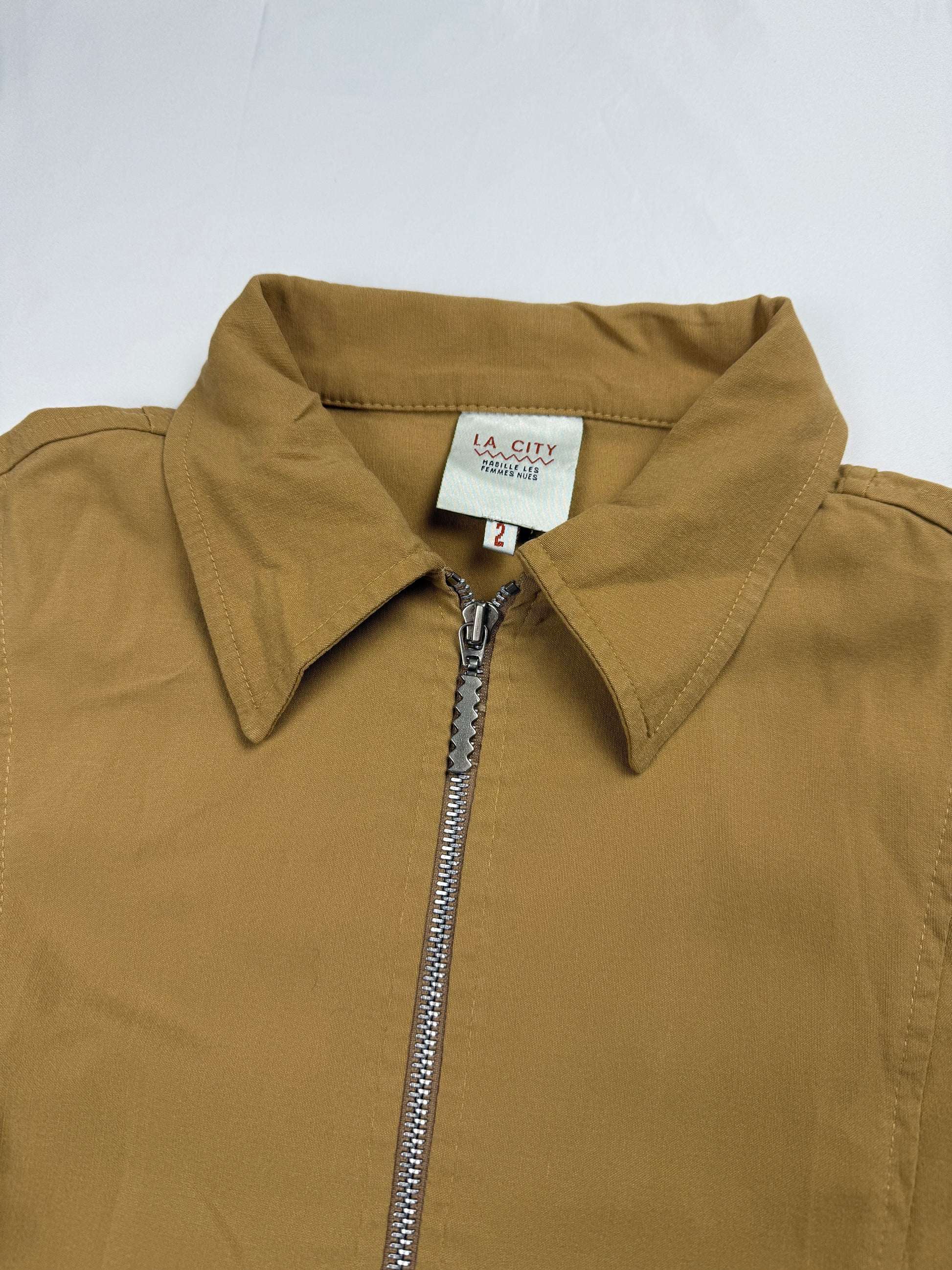 Beige cotton zip up blazer office jacket (S)