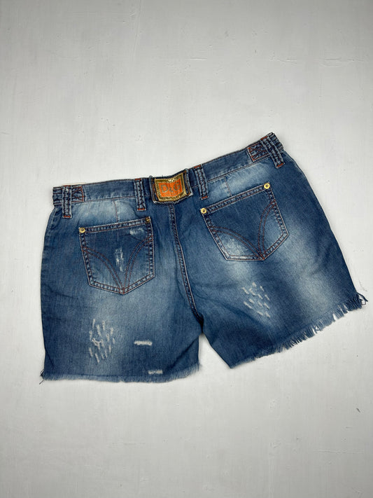 Blue denim low rise mini short (M)