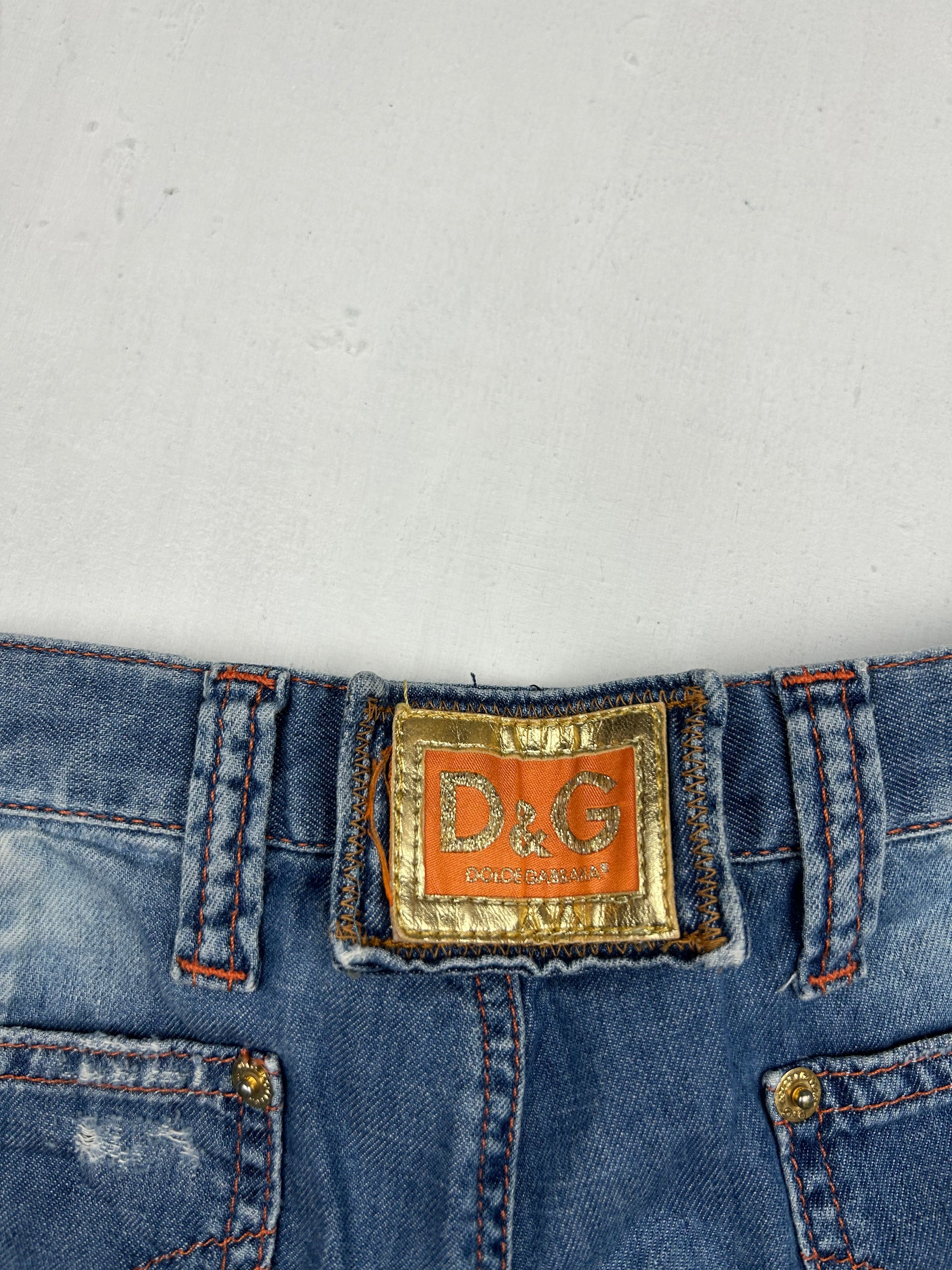 Blue denim low rise mini short (M)