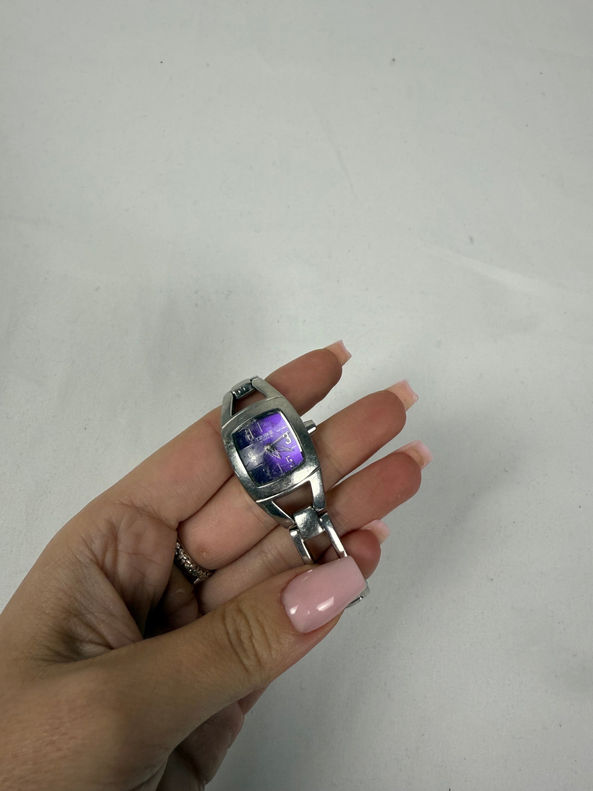 Vintage silver & purple bracelet watch jewelry