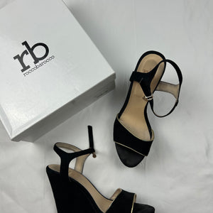 Black suede wedge heels sandals (39)