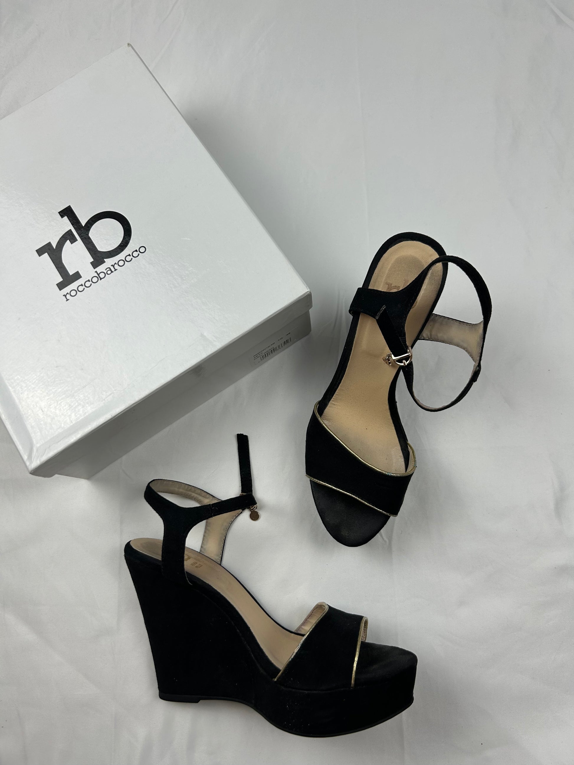 Black suede wedge heels sandals (39)