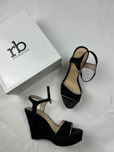 Black suede wedge heels sandals (39)