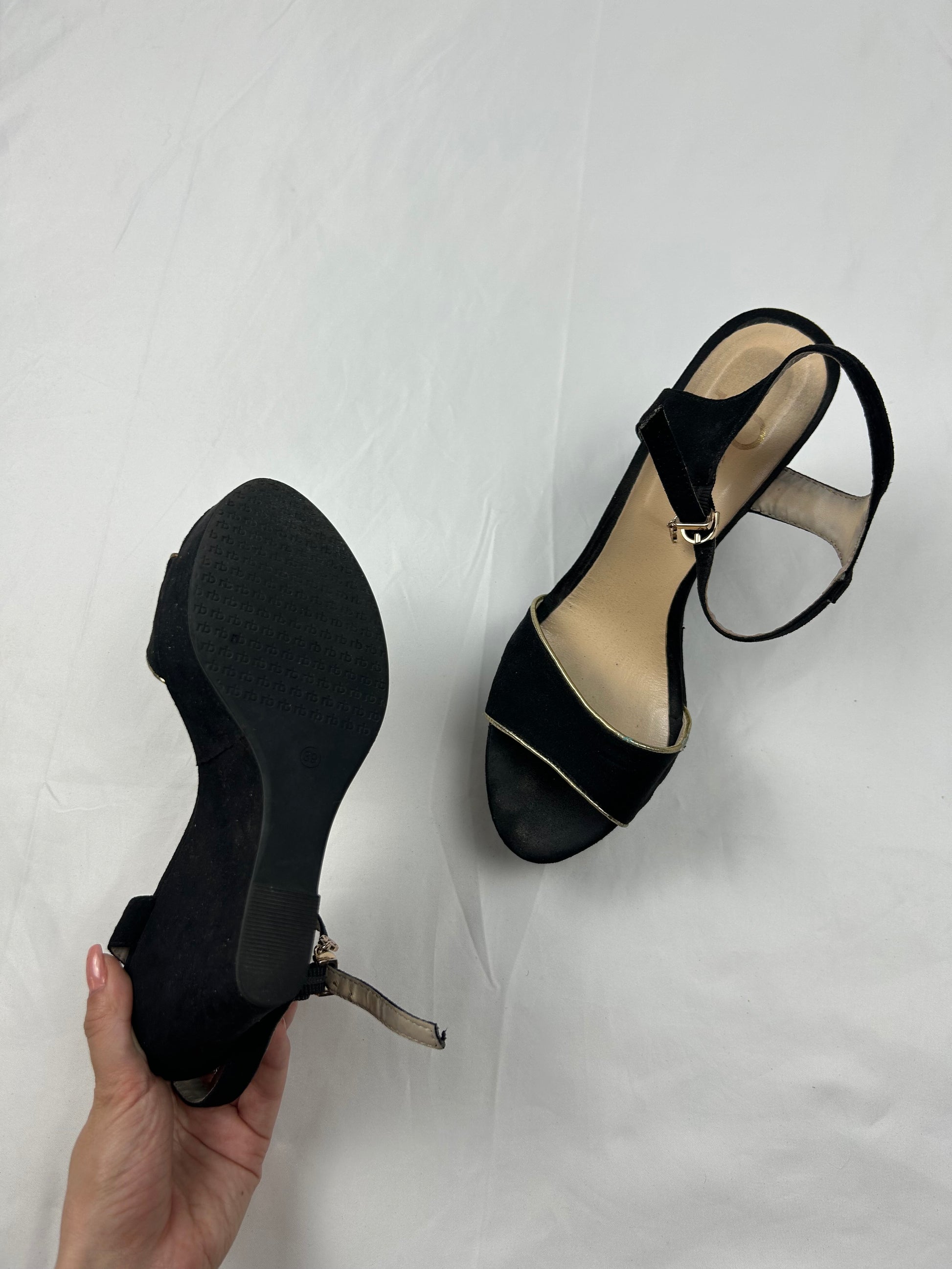 Black suede wedge heels sandals (39)