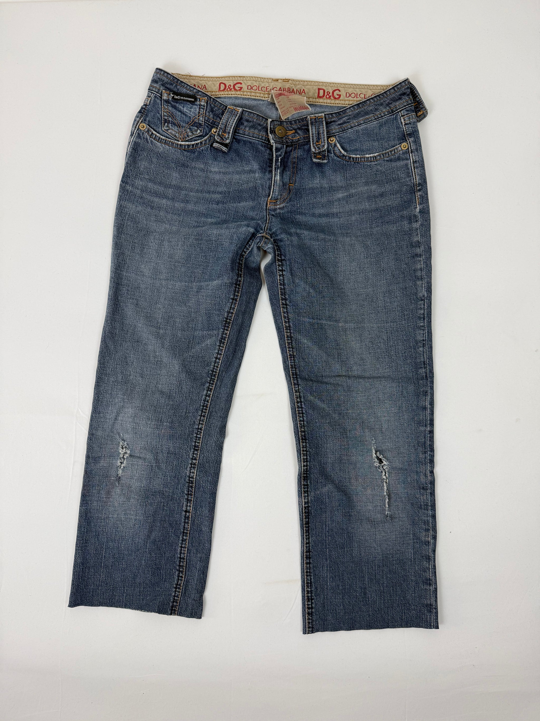 Blue denim low rise capri pants (S)