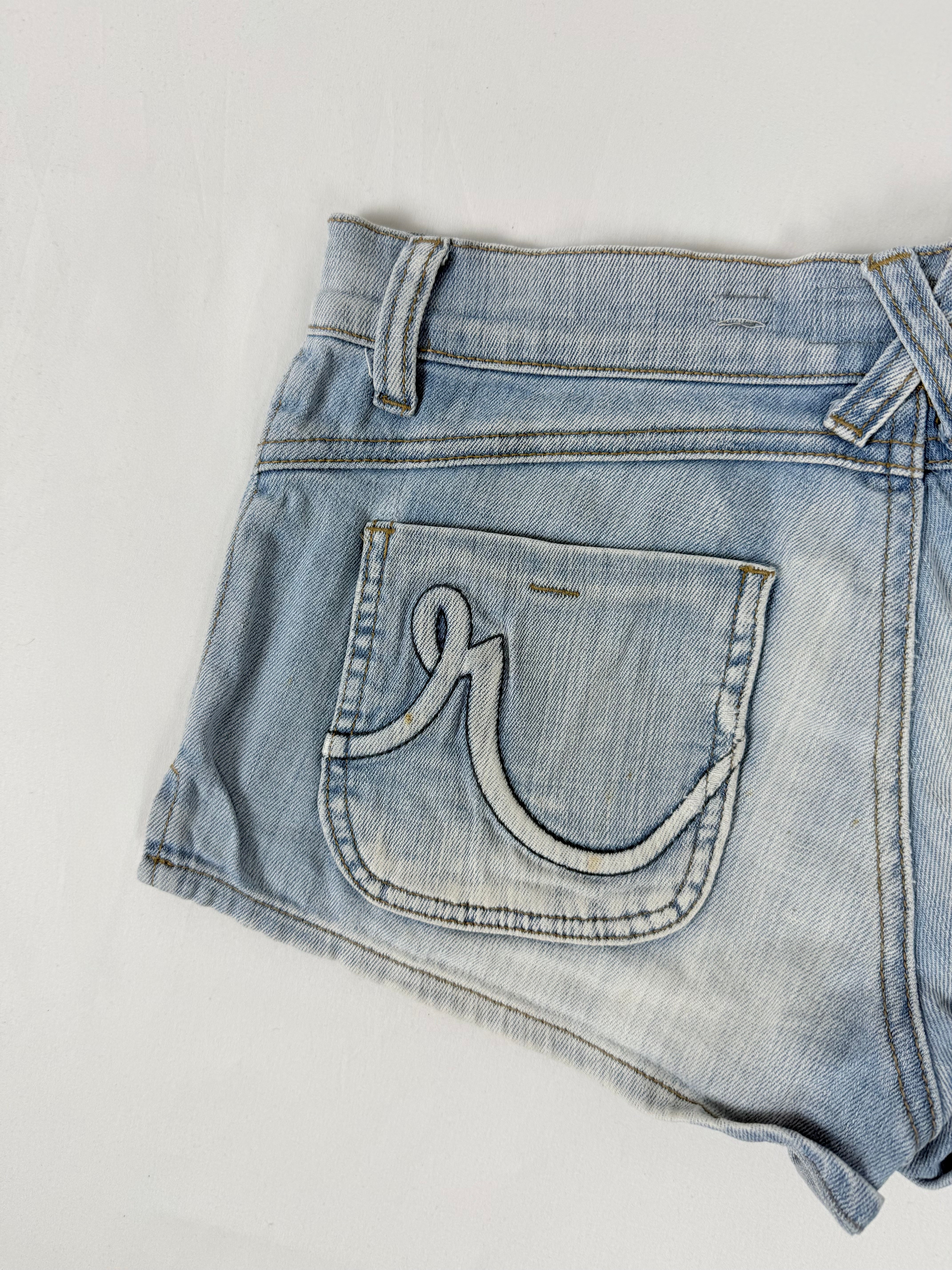Blue denim low rise mini short (S)
