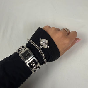 Silver rhinestones heart charms strass chain bracelet