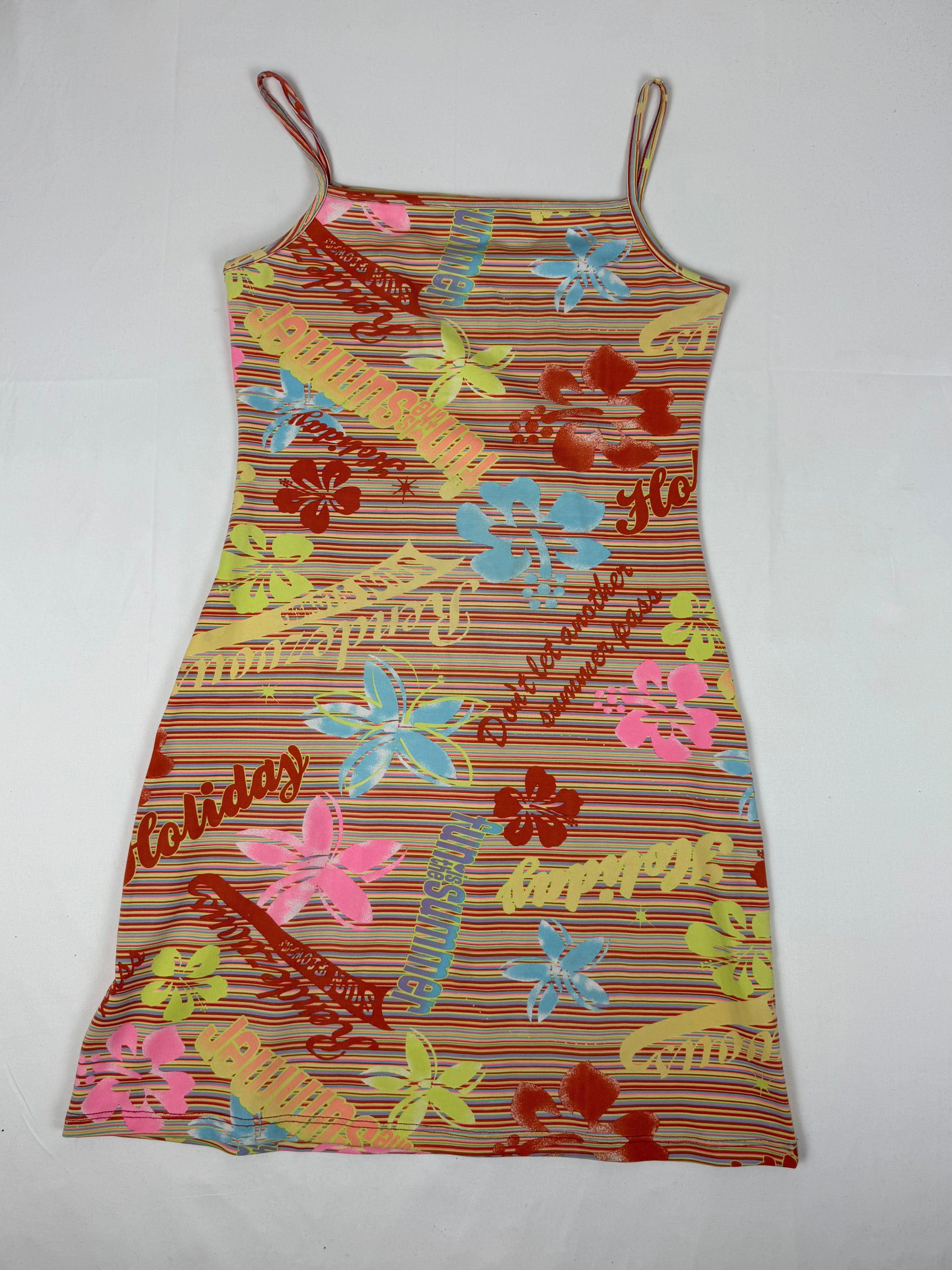 Multicolor graphic lycra mini dress (S/M)