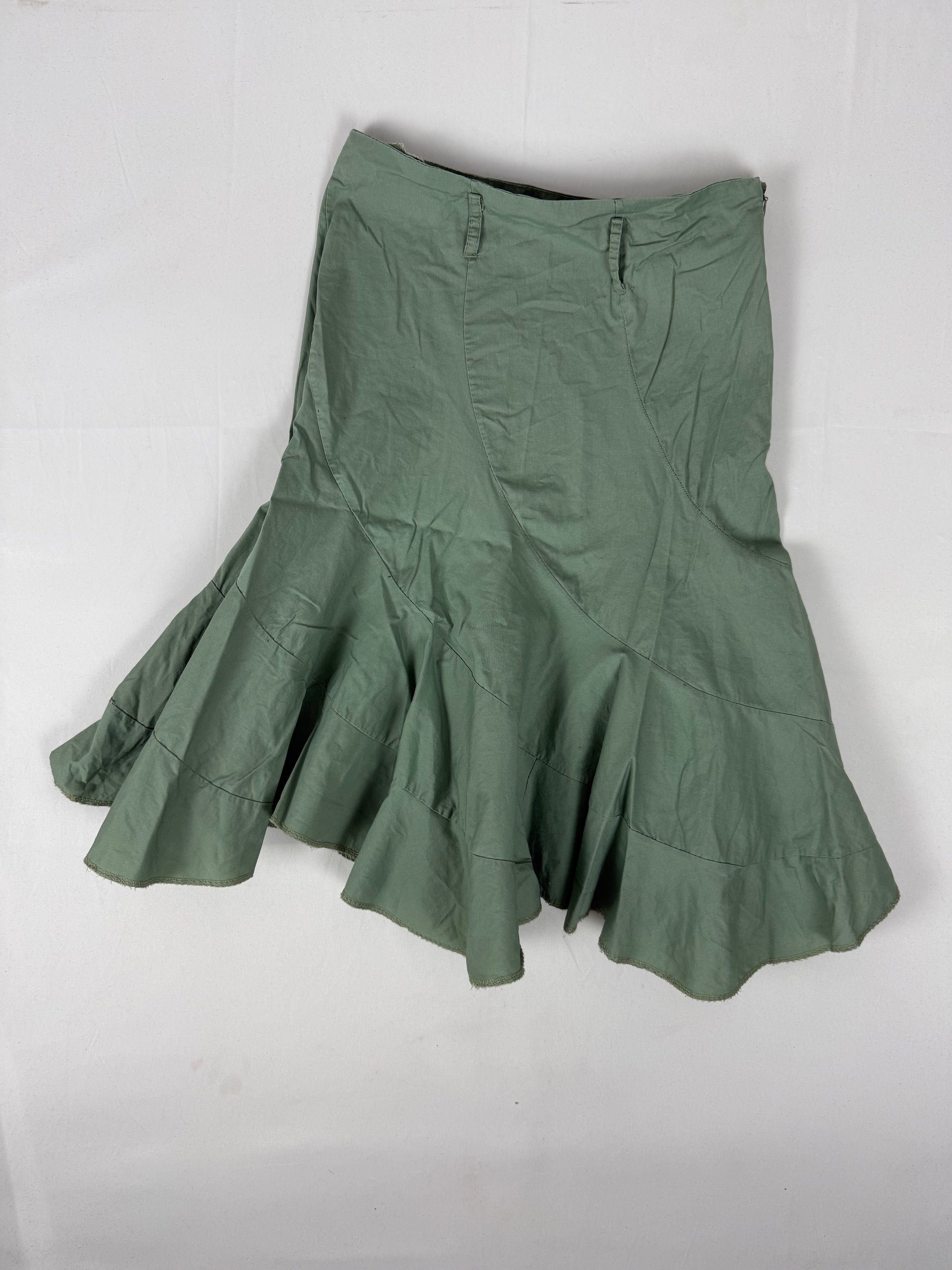 Khaki cotton low rise pleated maxi skirt (XS/S)