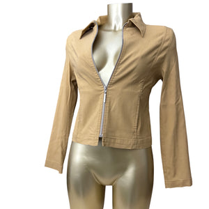 Beige cotton zip up blazer office jacket (S)