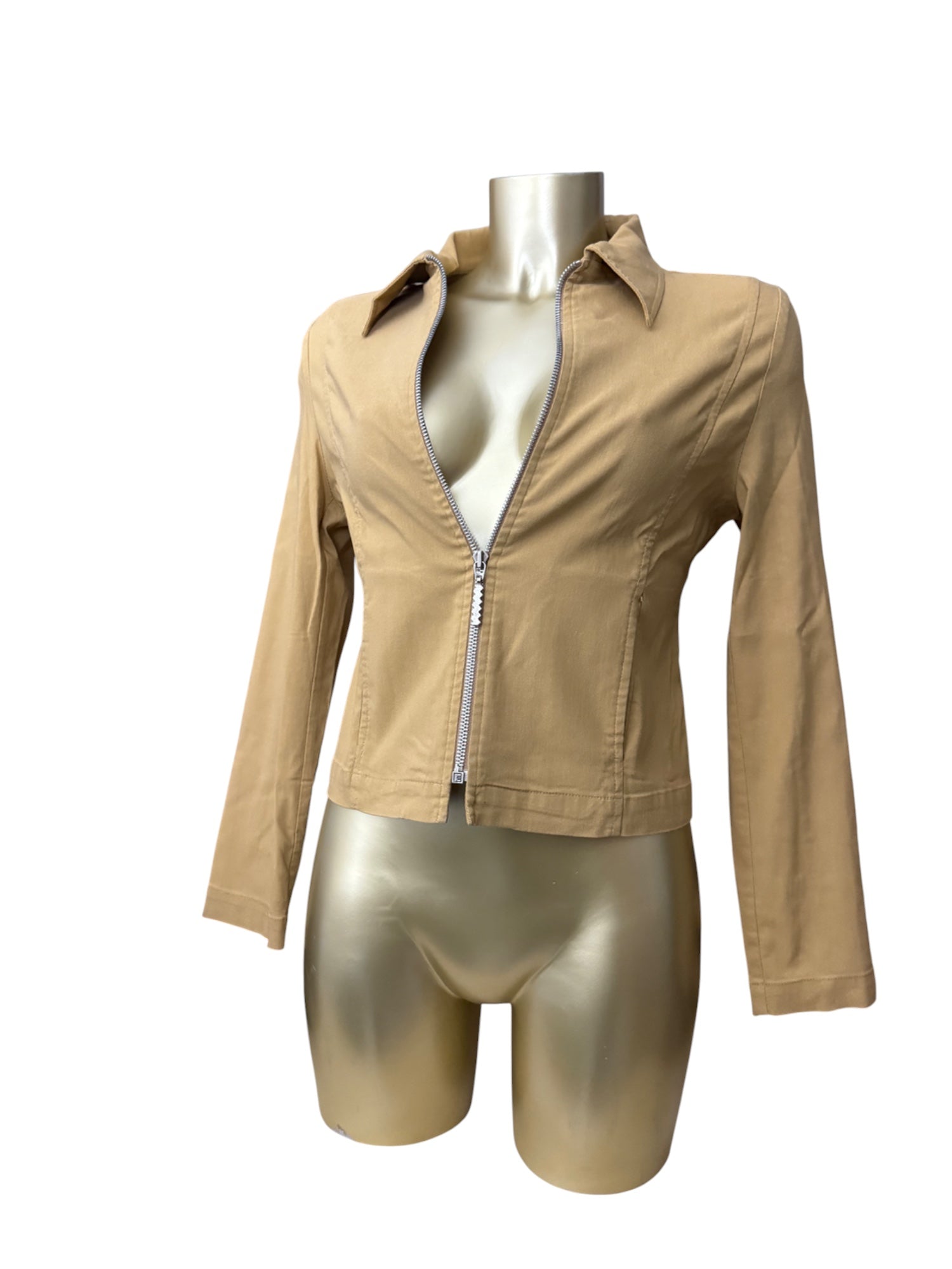 Beige cotton zip up blazer office jacket (S)