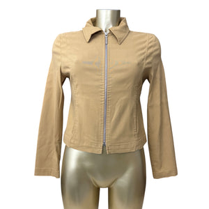 Beige cotton zip up blazer office jacket (S)