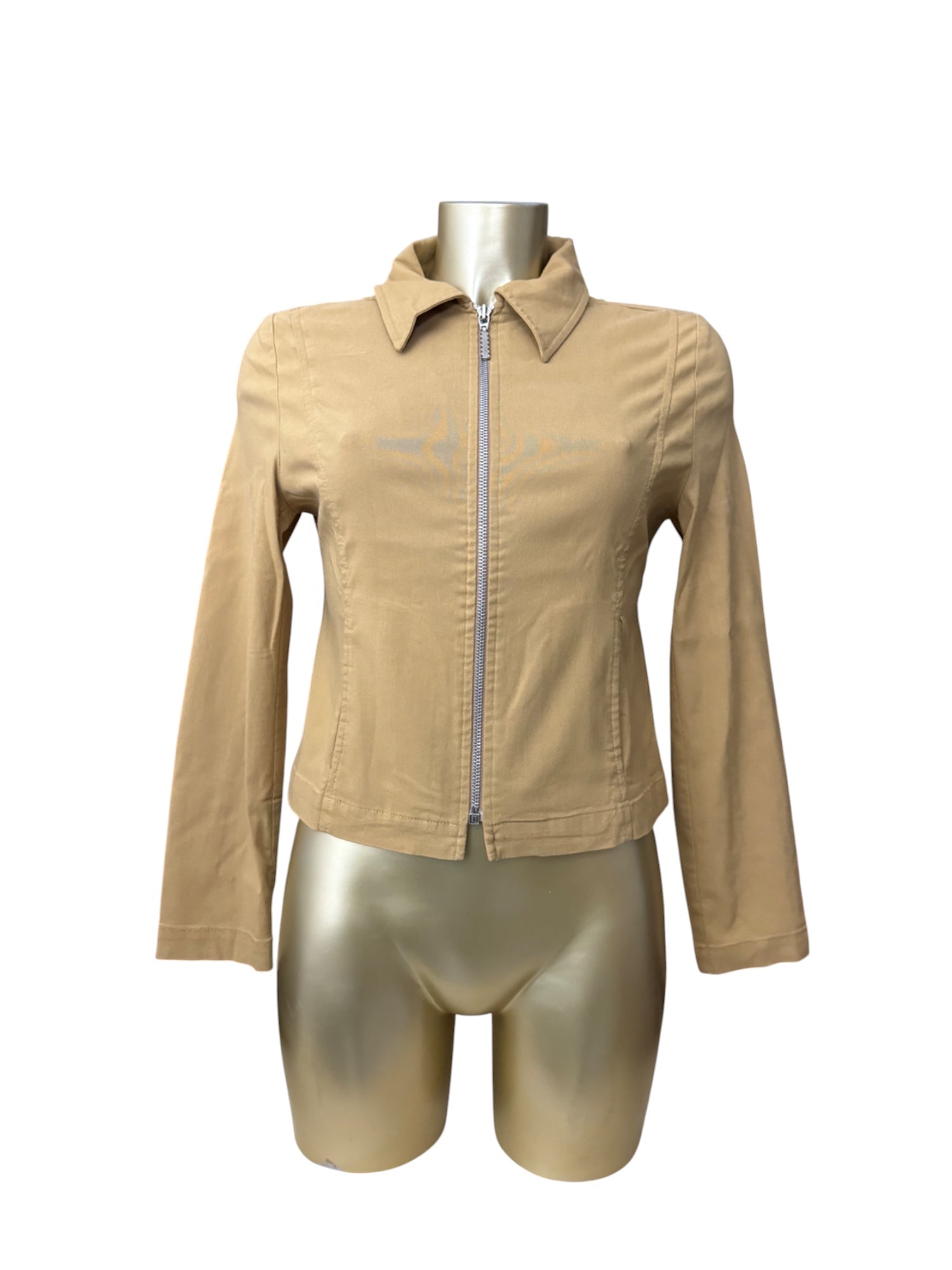 Beige cotton zip up blazer office jacket (S)