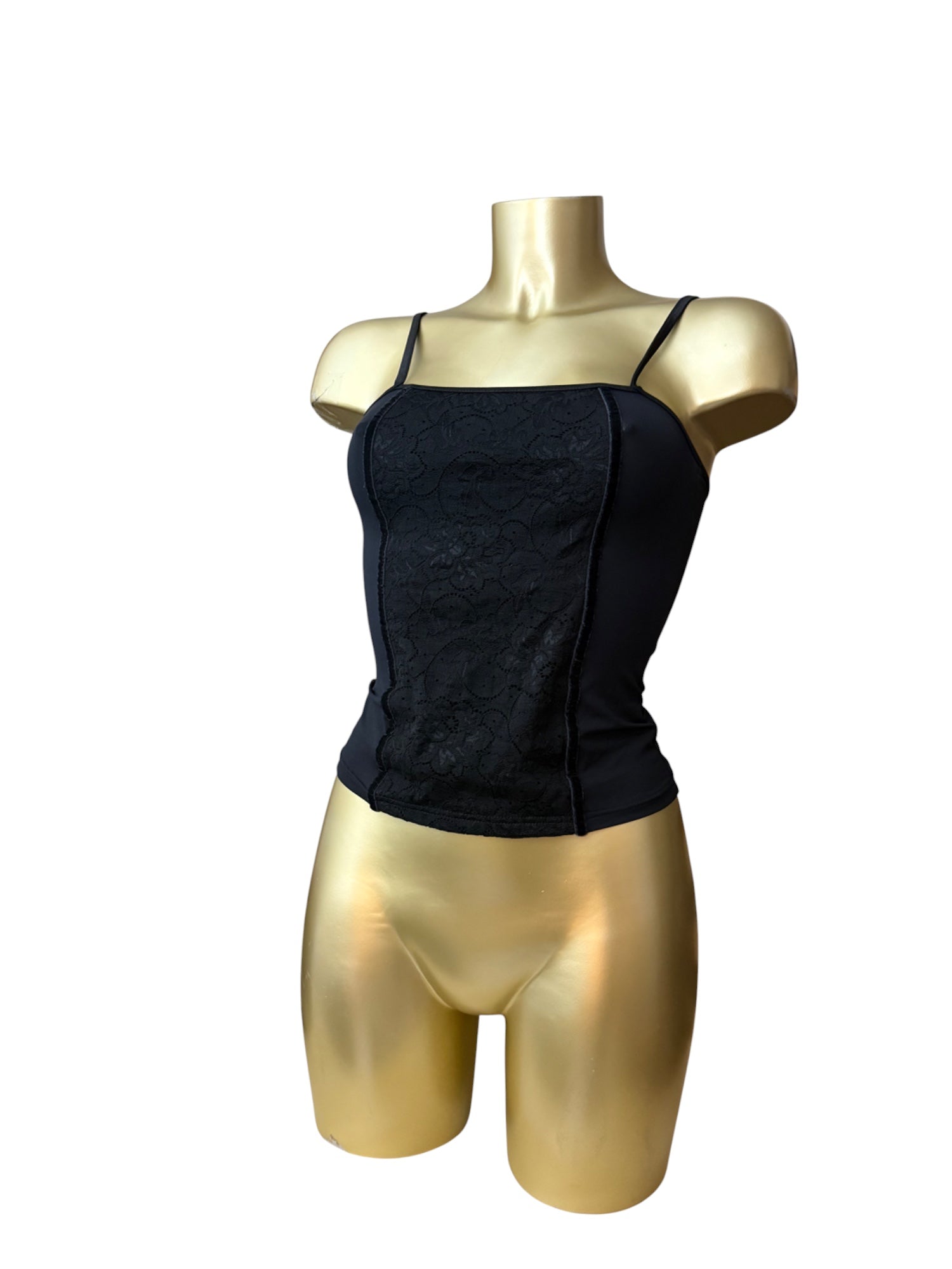 Black lycra & lace tight fit cami top (S)
