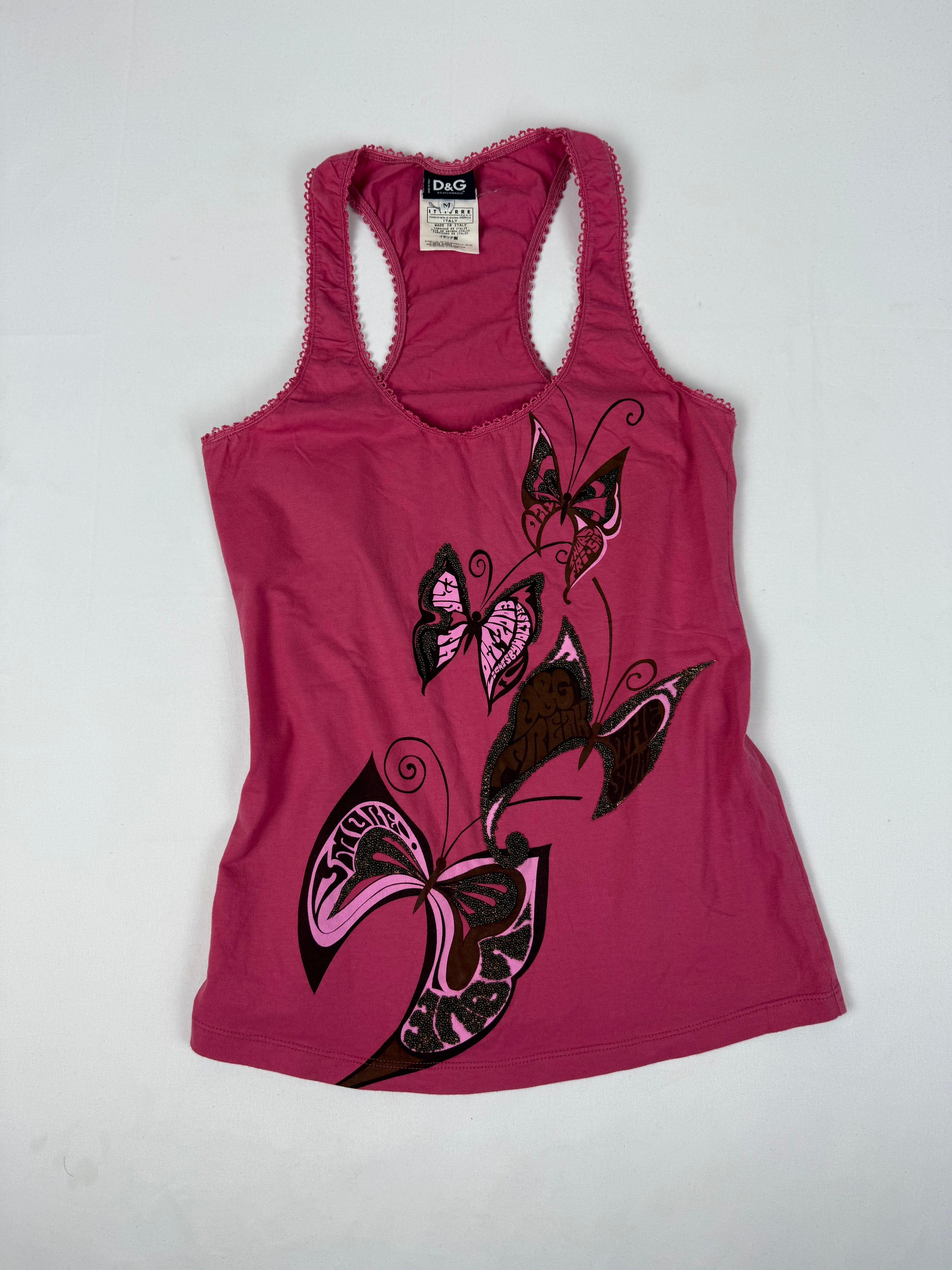Pink butterfly print tank top (M/L)